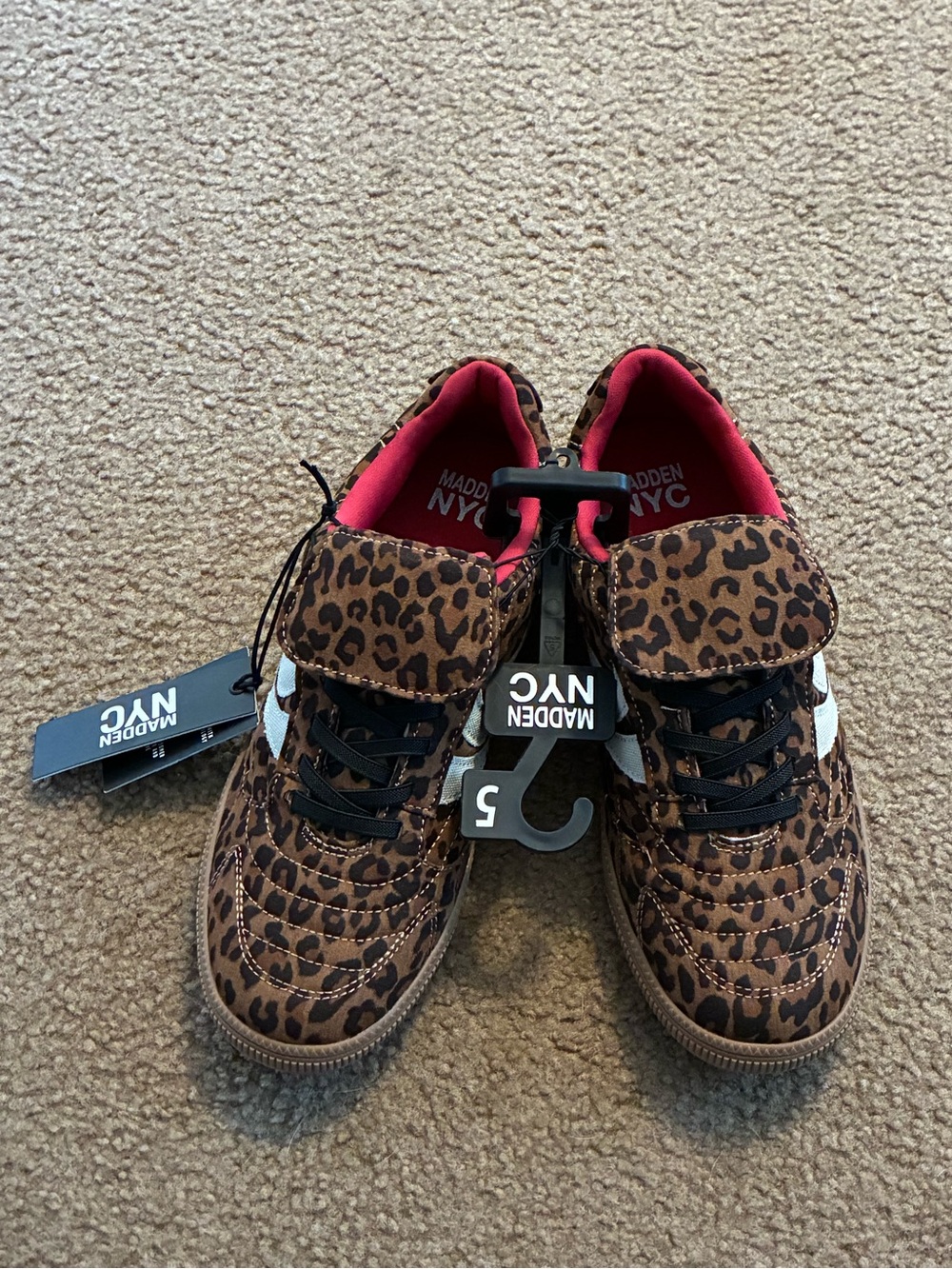 Madden NYC Kids Leopard Print Sneakers - Brown with Pink Lining